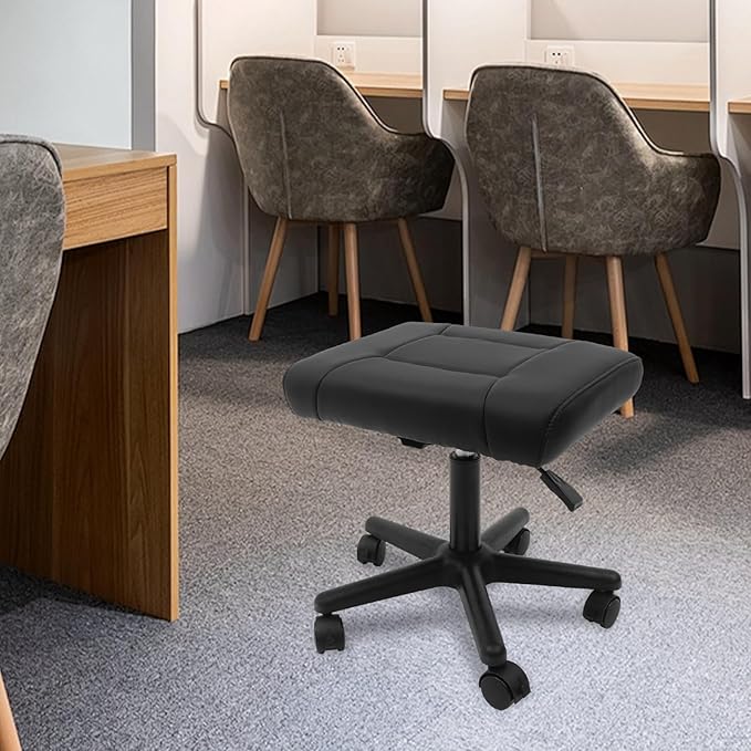 360° Rolling Foot Rest Stool 15-20 Inch Height Adjustable Ergonomic Under Desk Foot Rest with Thick Padding Leg Rest Stool for Office Desk Gaming Chair Home Use (Black)