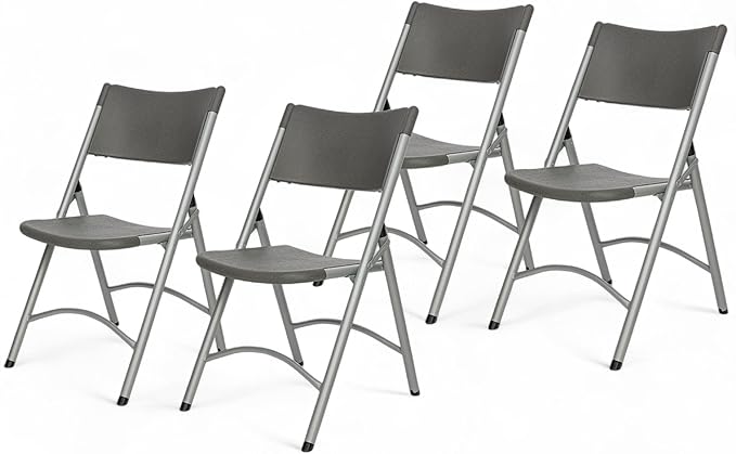 OEF Furnishings OEF600 Series High Back Folding Chairs, Blow-Molded Polyethylene Commercial-Grade Seating for Indoor and Outdoor Use, 500 lb Weight Capacity, 4-Pack (Charcoal Gray)