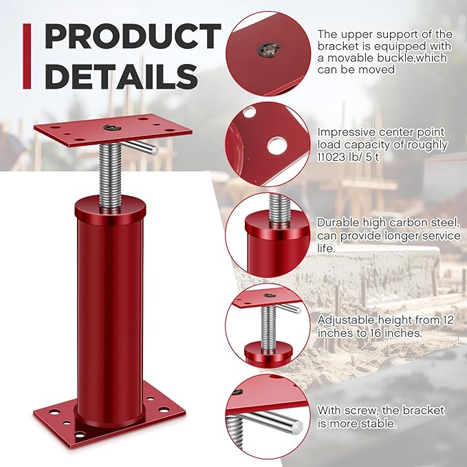 Yaocom 4 Pcs House Jacks for Leveling, Adjustable Jack Post 12"-16" Basement Floor Jack, Supports Stabilizer Screw Jacks for House Foundation, Stairs, Porches, Roof Beams, Load Capacity 11023 Lbs