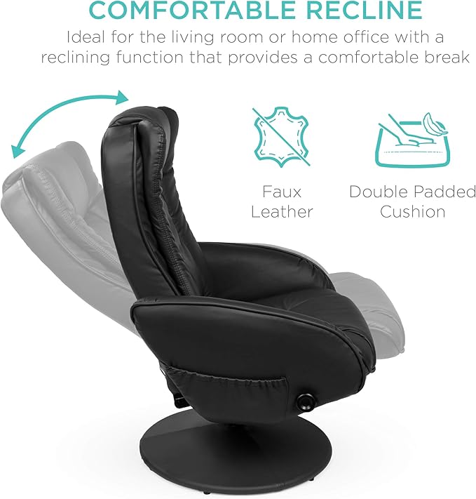 Best Choice Products Faux Leather Electric Massage Recliner w/Stool Footrest Ottoman, Remote Control, 5 Heat & Massage Modes, Side Pockets - Black