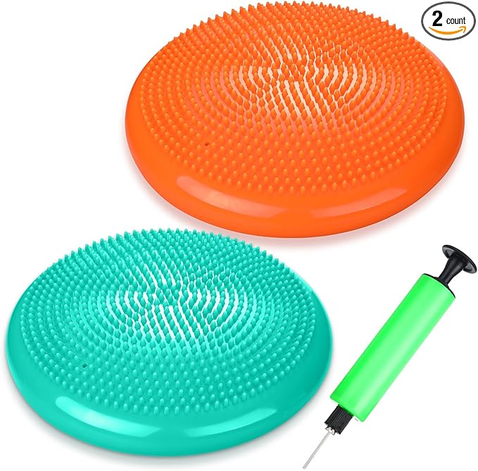 Silipull 2 Pcs Wiggle Seat Inflated Wobble Cushion Flexible Balance Disc with Air Pump for Core Stability Strengthening Improving Posture Physical Exercise