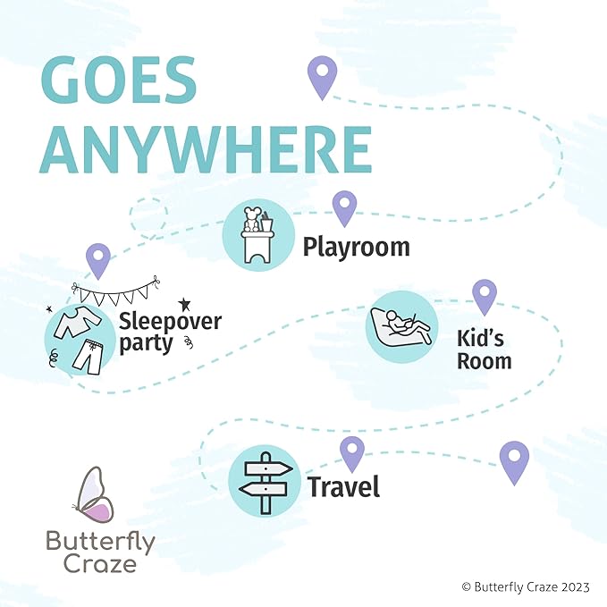 Butterfly Craze Floor Pillow Case - Cozy Reading Chair & Lounger - Versatile Seat & Floor Bed - Portable Cushion & Sleeping Pad - Queen, Mermaid Aqua