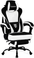 Vonesse Gaming Chair, Reclining Fabric Gaming Chairs for Adults 250LBS, Office Chair with Pocket Spring Cushion, Computer Chair with Footrest and Massage Lumbar Support (White/Black)