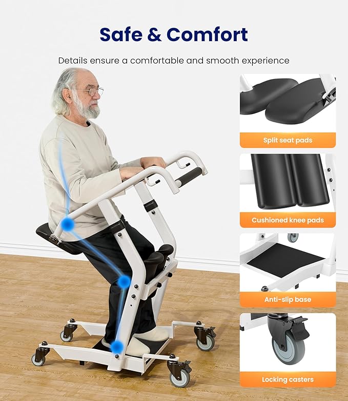 VOCIC Upgrade Sit to Stand Lift, One-Step Stand Assist Lift for Elderly, Patient Lift Chair Transport Unit with Wheels, Standing Transfer Device for Home Care, Fall Prevention & Muscle Building, AY03