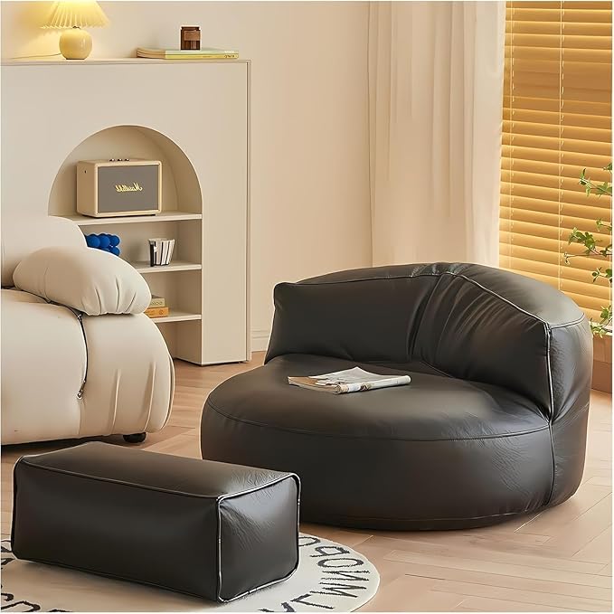 Bean Bag Chairs for Adults, Faux Leather Bean Bag Sofa, Ergonomic Support & Easy Clean with Wet Wipes, DIY Filling for Living Room, Bedroom, Garden Floor Seating (C)