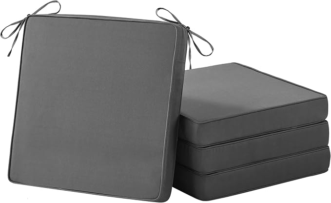 Patio Chair Cushions, 19" x 19" x 3" Outdoor Chair Cushions Set of 4, Waterproof Outdoor Cushions for Patio Furniture, Outdoors Seat Cushions Set of 4 with Handle and Ties, Grey