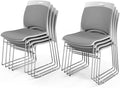 VINGLI Stackable Chairs Set of 8, Stacking Office Chairs with Metal Sled Base, Ergonomic Plastic Padded Seat & Back, Capacity 350lbs, Stacking Chairs for Waiting Room Break Room Banquet Guest, Gray
