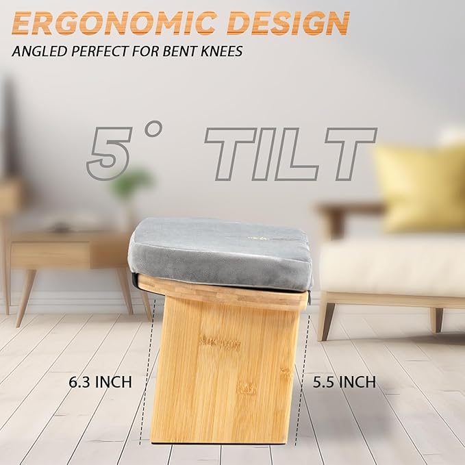 Estleys Meditation Bench, Bamboo Meditation Stool, Folding Kneeling Meditation Bench, Seiza Prayer Bench, Prayer Bench with Meditation Cushion, Kneeling Stool (Grey & Bag)