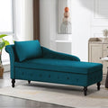 ACMEASE Upholstered Chaise Lounge with Left Armrest & Lumbar Pillow,Button Tufted Lounge Sofa with Storage,Lounge Chair Indoor,Modern Velvet Lounge Chair for Bedroom, Living Room and Office,Teal