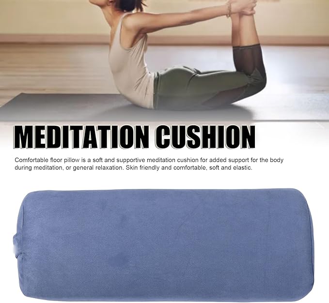SPYMINNPOO Yoga Bolster, Meditation Cushion & Floor Pillow with 3 Layer Support, Washable Velvet Cover & Carry Handle (Blue)