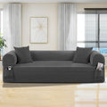 83" Boneless Couch, 3 Seater Sofa with 2 Matching Pillows Compact Corduroy Couches for Living Room Side Storage Pockets, Floor Sofa with Removable Armrests, No Assembly Required, Grey