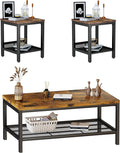 AWQM Coffee Table Industrial Coffee Table with 2 Square End Side Tables, Modern Living Room Table Set with Metal Frame for Apartment Home Office, Rustic Brown Set001