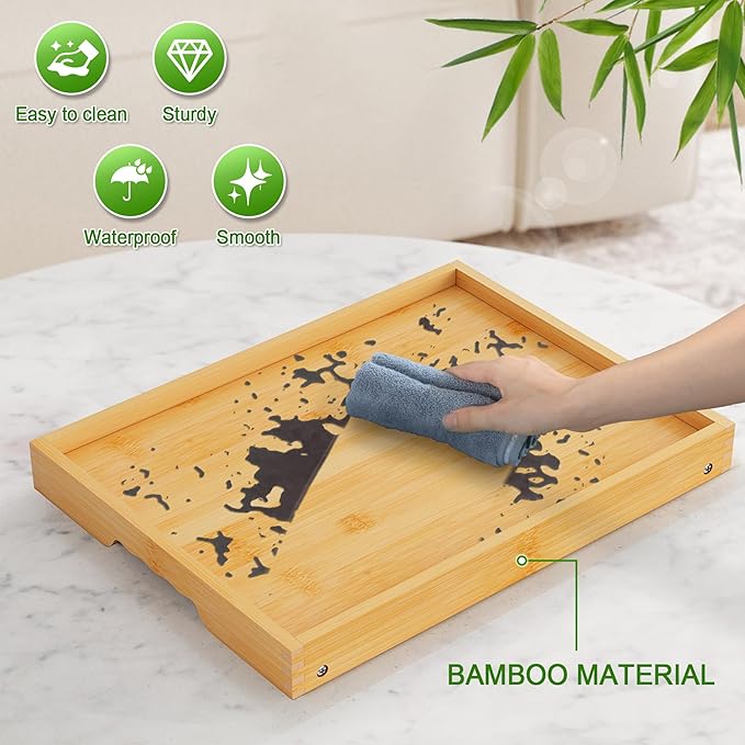 Youpehom Bed Tray Table with Folding Legs,Bamboo Breakfast in Bed for Kitchen Serving Tray,Sofa,Eating,Used As Laptop Desk Snack Tray (Bamboo, Medium)