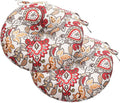Magpie Fabrics Outdoor Round Bistro Seat Cushions with Ties, 15"x15"x4" Set of 2, Tufted Waterproof Barstool Chair Pads for Patio Home Garden Office, Floral Red Orange