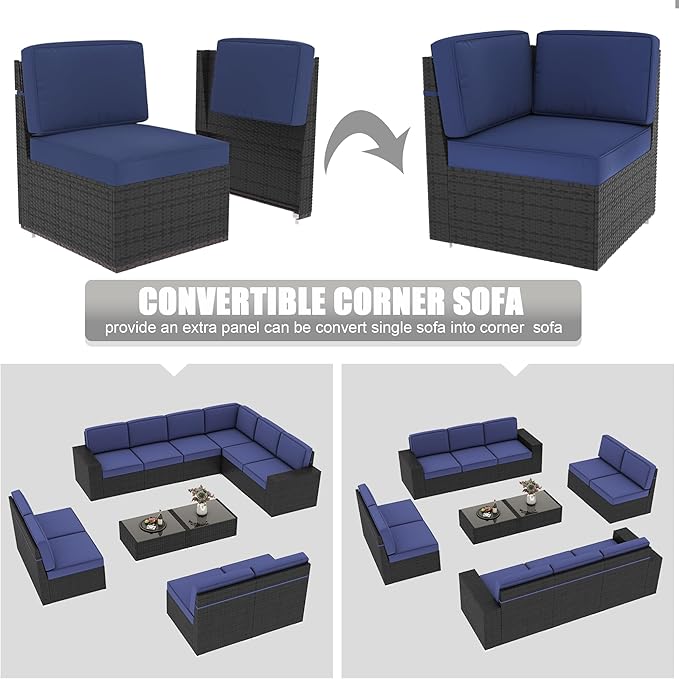 LayinSun 12 Pieces Patio Furniture Set, Black Rattan Modular Sectional Outdoor Conversation Sofa Set
