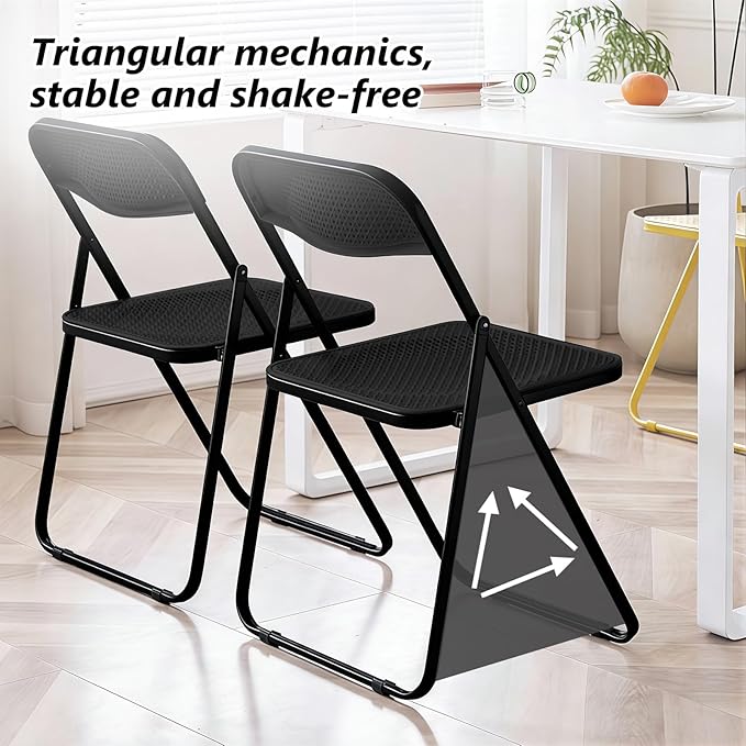 2 Pack Plastic Folding Chair Foldable Plastic Chair, Outdoor Indoor Portable Party Chairs,Stackable Commercial Seats with Steel,300-Pound Capacity,Black