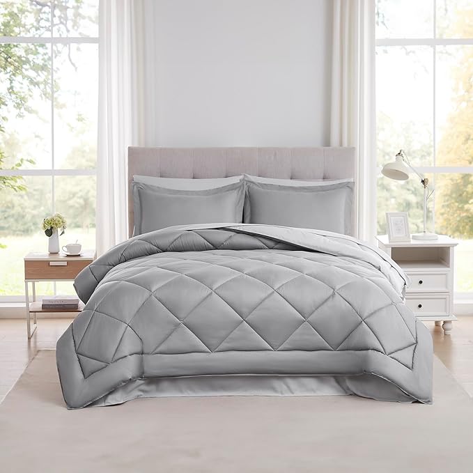 Modern Threads 7-Piece Reversible Comforter Set - Bedding Ensemble with Comforter, Sheets, Pillowcases, and Shams, Gray King