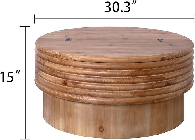 30.3" Round Wooden Coffee Table with Hidden Storage,Modern Rustic Centerpiece for Living Room,Natural Finish