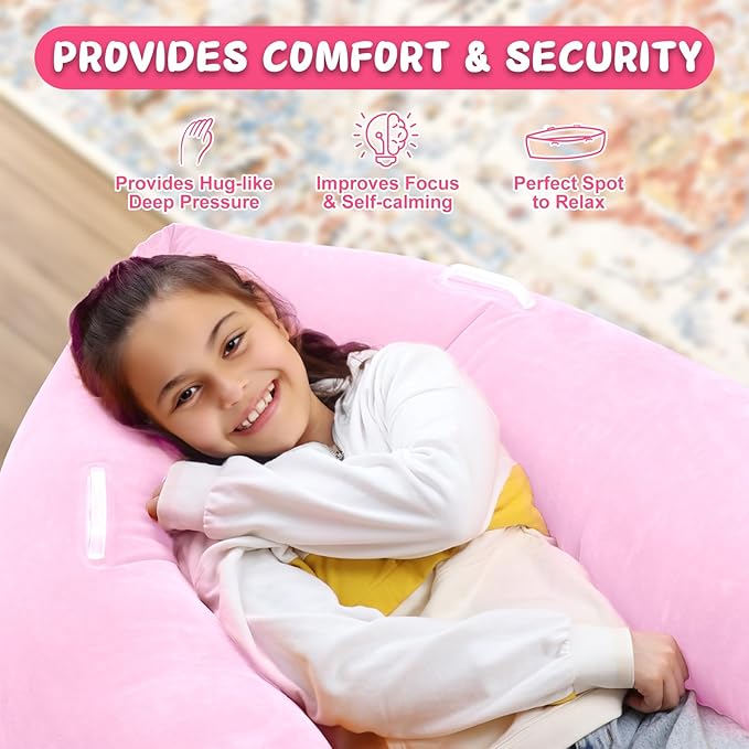 Sensory Chair for Kids, 60" Sensory Pod Sitting for Autistic Children, Inflatable Peapod for Children, Peapod Canoe, ADHD Sensory Pea Pod - Sensory pod for Children, Pink