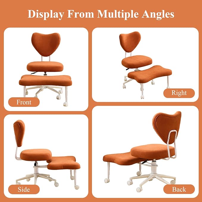 Sudwesto Ergonomic Cross Legged Chair, Corduroy 360° Upholstered Swivel Meditation Chair with Wheels, Comfy Criss Cross Desk Chair for ADHD with Height-Adjustable for Office (Orange - Corduroy)