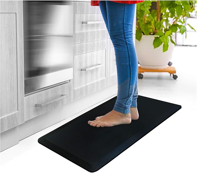 Ultralux Anti-Fatigue Standing Comfort Mat, Thick Non-Slip Cushioned Kitchen Floor Mat 3/4” Thick 16” x 24” Premium Durable Ergonomic Multi-Use Standing Support Pad, Home, Office, Kitchen Rug, Black