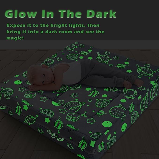 MeMoreCool Modular Kids Sofa, Glow in The Dark Space Kids Play Couch Sofa, Blue Fold-Out Foam Lounger Chair for Girls and Boys, Bedroom and Playroom