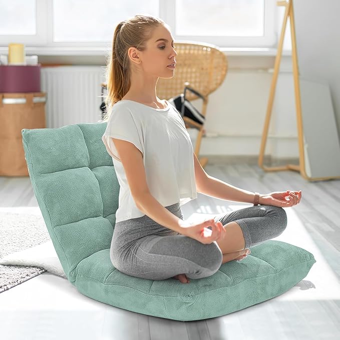 KOMFOTT 14-Position Adjustable Floor Chair with Back Support, Folding Padded Gaming Sofa for Reading, Meditation, Living Room Lazy Lounge, Video Gaming, Green