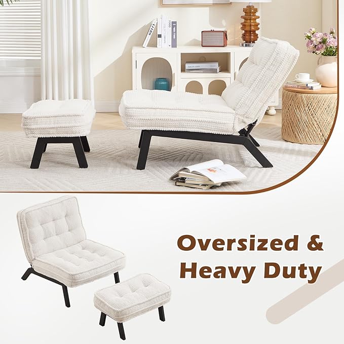 ANJ Accent Chair with Ottoman Adjustable Backrest, Living Room Chair Tufted Upholstered Lounge Chair with Footrest Set, Modern Chair Cozy Reclining Chair for Reading Room Bedroom