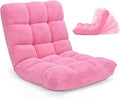 Floor Chair with Back Support, Foldling Gaming Sofa Chair with Comfy Cushion, Adjustable 14-Position Meditation Chairs, Lazy Lounge Recliner Reading Seat for Adults, Kids (Pink)
