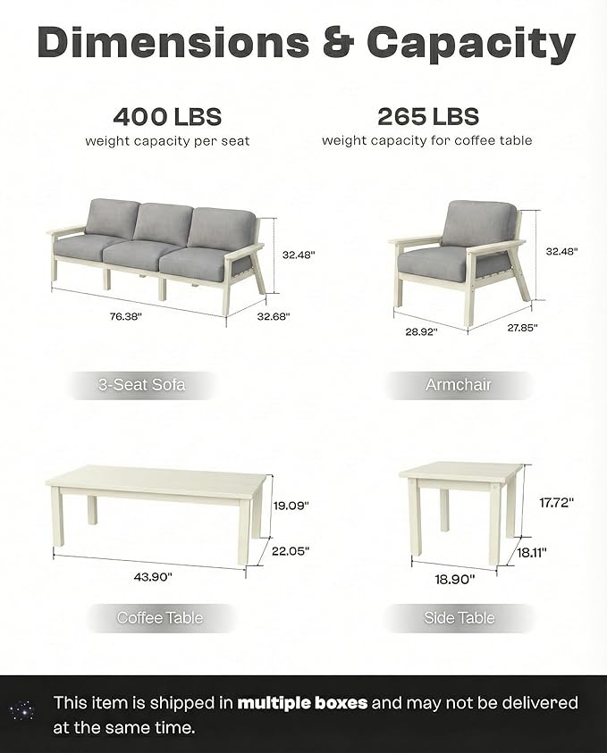 Patio Kingdom 7 Piece Patio Conversation Sets, Outdoor Couch with Washable Thick Gray Cushions, HDPE Patio Furniture Set with 12FT Umbrella, Outdoor Sectional Furniture for Backyard (White Frame)