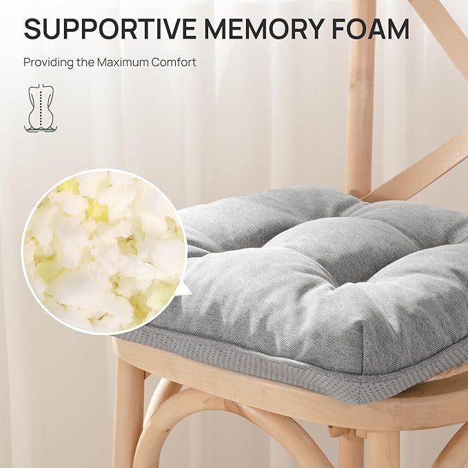 Love's cabin Memory Foam Chair Cushions Set of 4, Outdoor/Indoor Chair Pads for Dining Chairs 4 Pack, Seat Cushions for Kitchen, Dining Room, Office, Patio Chairs, 19"x19"x3.5" Light Grey
