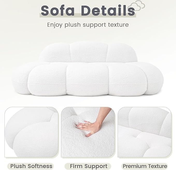 WJShome 90" Modern Curved Couch Cloud Shaped Sofa for Living Room,Lazy Floor Couch, Boucle LoveSofa, Cozy Leisure Boneless Chaise Lounge, Apartment-No Assembly Required(White)