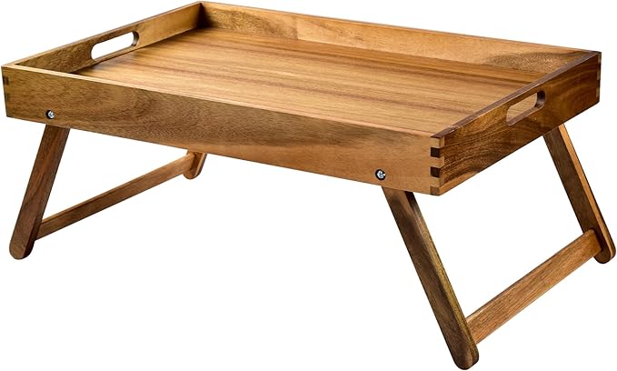 Taxenxar Extra Large Folding Bed Tray Table, 22’’ x 14’’ Acacia Wood Breakfast Tray, Food Serving Tray with Legs for Eating in Bed