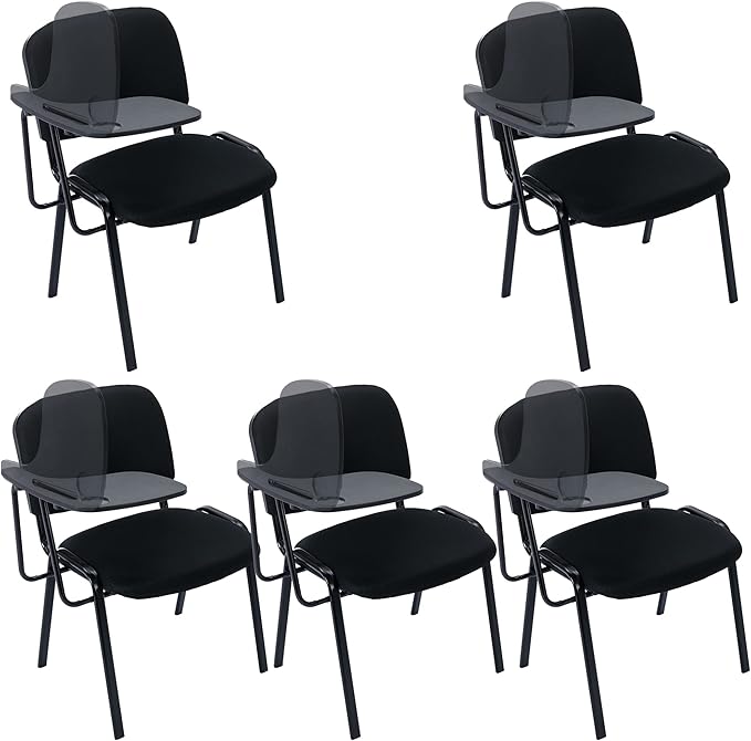 Mesh Reception Chairs with Desk Attached, Black Stackable Waiting Room Chairs, Black Classroom Chair for Student/Office/Conference Room/Meeting/Church, 5-Packs