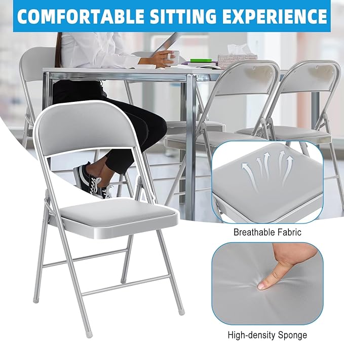 30 Pack Gray Padded Folding Chairs Set - Comfortable Stackable Portable Chairs for Indoor Outdoor, Events, Parties, Office, Wedding (PU Leather, Slate Gray,School Chair)