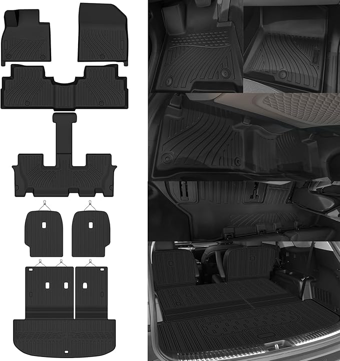 All Weather Floor Mats for 2020-2025 Hyundai Palisade 7/8 Seats Floor Mats & Trunk Mat with Backrest Mats & 2nd Backrest Mats for Palisade Accessories Odorless Anti-Slip Floor Liner