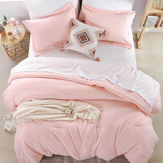 weigelia Twin Comforter Set 5 Pieces Pink Comforter Set Soft Blush Pink Bed Set Twin Bedding Set for Girls with Comforters, Flat & Fitted Sheets, Pillowcases & Shams