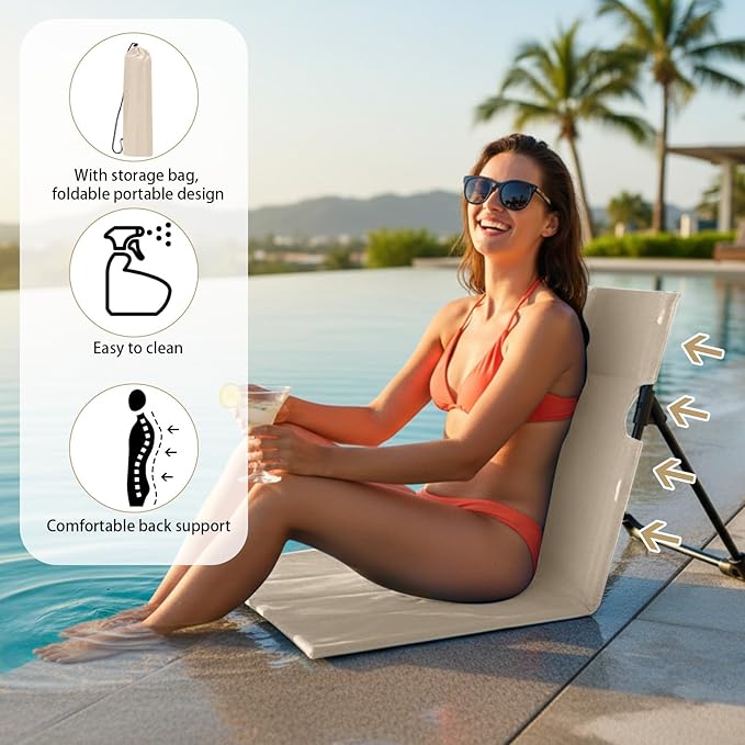Jetec Foldable Floor Backrest Chair Portable Camping Chair with Storage Bag Light Weight Lazy Seat for Indoor Outdoor Bed Ground Park Lawn Concerts Beach Hiking