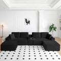 125” Oversized Modular Sectional Sofa, Deep Seat Corduroy Cloud Couch with Cup Holders, USB Ports & Storage Box, Sleeper Sofa Couch Boneless Couches for Living Room, No Assembly Required (Black)