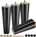 FoDau770 Black Rubber Wood Furniture Legs 7 Inches, Straight Tapered Wood Feet Mid Century Sofa Legs Set of 4, 5/16" UNC Furniture Feet Replacement Parts for Cabinet Couch Dresser Chair Ottoman Table