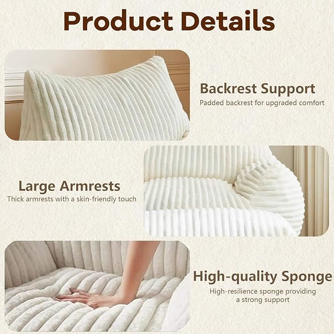 LKD Oversized Bean Bag Chairs for Adults,Bean Bag Chair with arms,Plush Bean Bag,Modern Living Room Decorative Chair,Corner Chair Bedroom,Reading Sofa, Dormitory Lounge Chairs (White, with Ottoman)