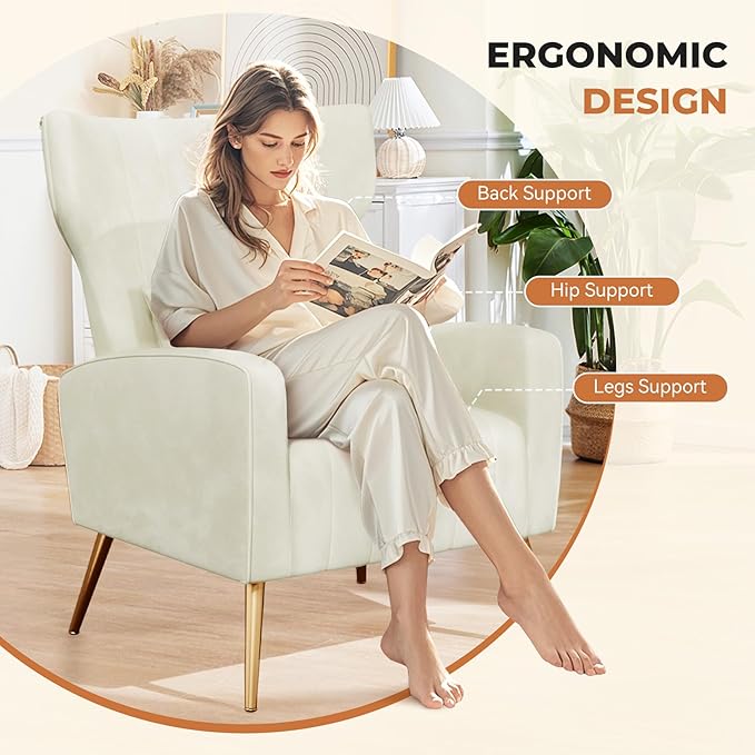 Nalupatio Modern Accent Chairs for Set of 4 Upholstered Velvet Fabric Reading Chair Mid Century Arm Chair Comfy Armchair for Living Room,Beige