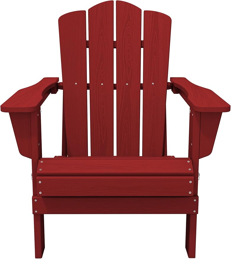 KINGYES Folding Adirondack Chair Set of 4, HDPE Adirondack Chair for Adult, Red