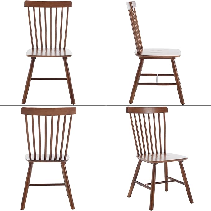 LZAREAL Windsor Dining Chairs Farmhouse Dining Chairs Set of 4 Modern Wood Kitchen Chairs Mid Century French Country Spindle Chair for Dinning Room Kitchen Restaurant Bar Canteen Library, Walnut
