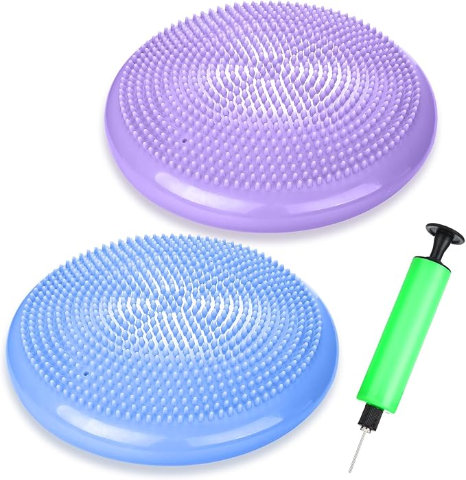 Silipull 2 Pcs Wiggle Seat Inflated Wobble Cushion Flexible Balance Disc with Air Pump for Core Stability Strengthening Improving Posture Physical Exercise