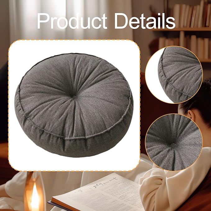 KiBcsLic Round Floor Pillow, Meditation Floor Pillow, Circle Small Seating Cushion for Sitting Sofa Bed Office, Deep Gray