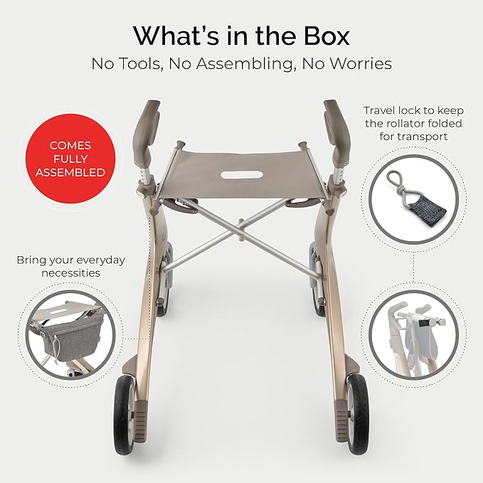 byACRE Carbon Ultralight Rollator Walker - 10.6 lbs Adult Walkers with 4 Wheels and Seat - Lightweight Seated Walkers with Wheels - Foldable Rolling Walker with Seat - Walker for Adults