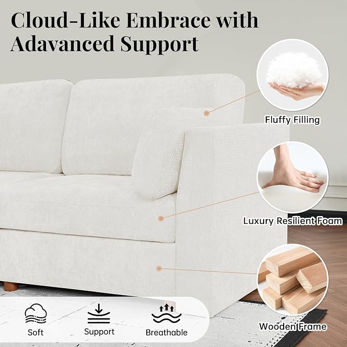 CUGOAO 118'' Modular Sectional Sofa, Oversized L-Shaped Sectional Couch with Ottoman, Deep Seat Chenille Cloud Couch, Mordern Upholstered Couches for Living Room, Apartment, Office, Beige