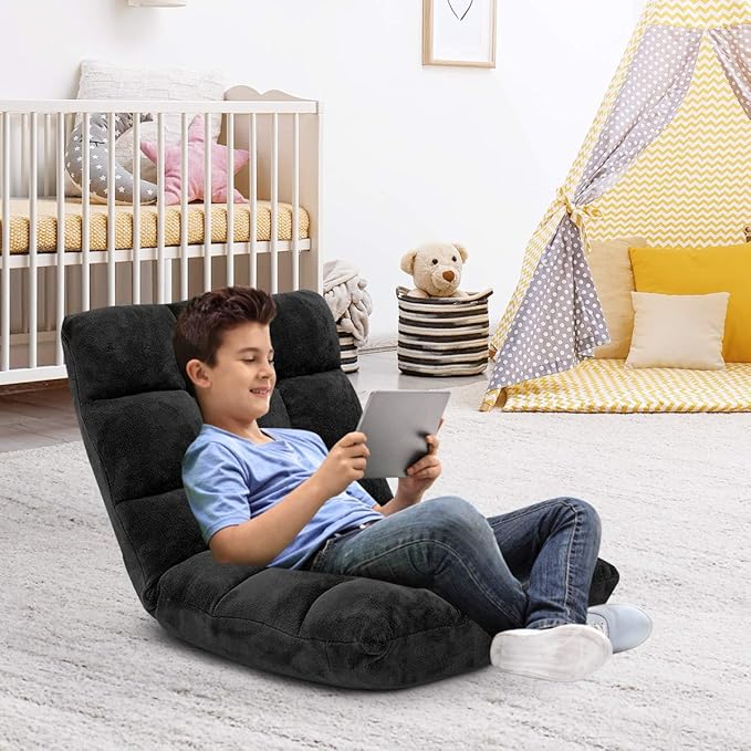 GOFLAME 14-Position Folding Floor Chair, Padded Gaming Lazy Sofa Chair with Adjustable Backrest, Couch Recliner, Sleeper Bed Lounge Chair for Reading, Gaming, Meditating (Black)