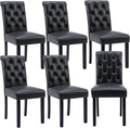 chairus Dining Chairs Set of 6 Mid Century Modern Living Room Chairs with Button Tufted High Back PU Leather Armless Chair Comfy Upholstered Side Chairs for Kitchen/Restaurant/Bedroom, Black